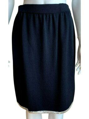 St John Evening Black Knit Santana Stretch Elastic Waist Sequin Trim Sz 8